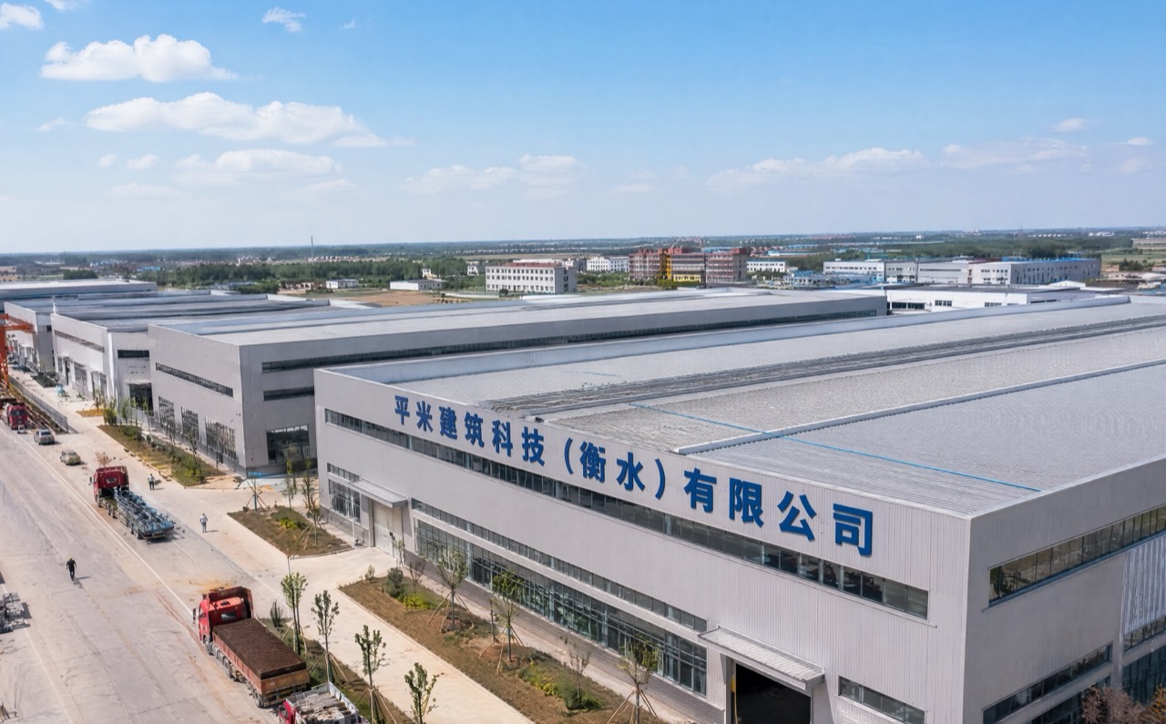 衡水基地外观资料图,建筑外墙标注平米建筑科技(衡水)有限公司
